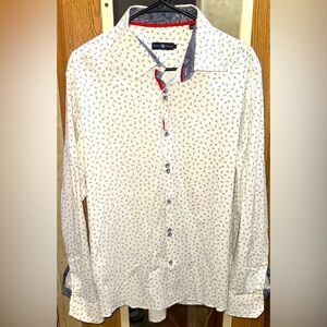Stone Rose Men’s XXL Slim Fit Button-Down – White with Navy Micro Paisley